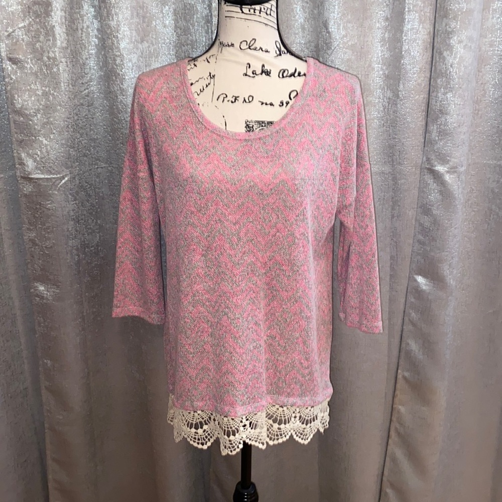 Never Worn Pink/Grey Chevron Blouse Size Large